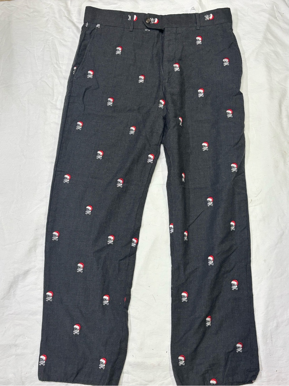 Men's Black Embroidered Skull Pants - Unbranded